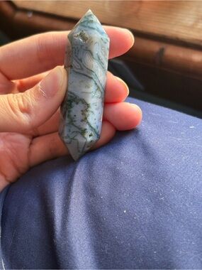Moss Agate Double-Terminated Crystal Point - Green & Gray